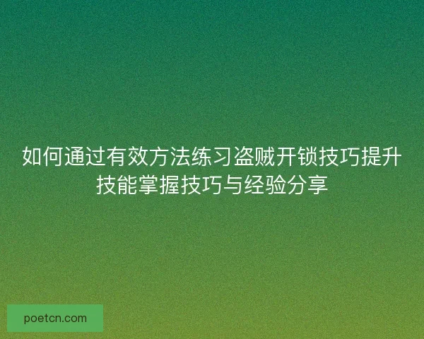如何通过有效方法练习盗贼开锁技巧提升技能掌握技巧与经验分享