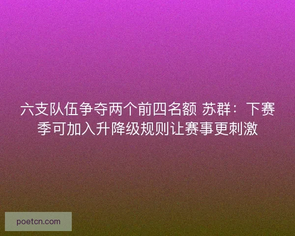 六支队伍争夺两个前四名额 苏群：下赛季可加入升降级规则让赛事更刺激